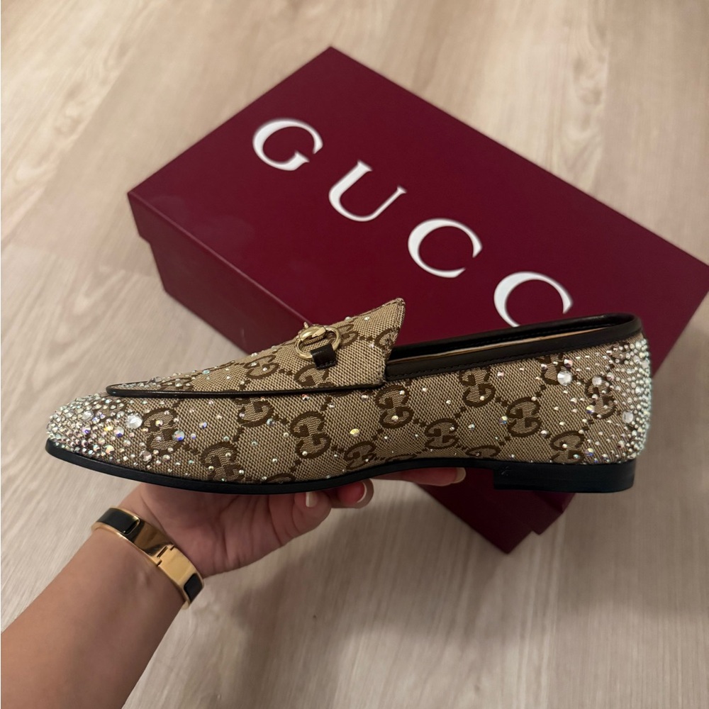 Gucci Tan GG Crystal Embellished Loafers - Picture 8 of 8